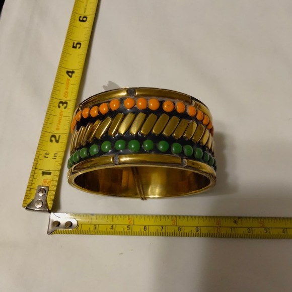 Iris Apfel & Bajalia Black, Orange & Green & Brass Bangle Bracelet - Picture 9 of 10